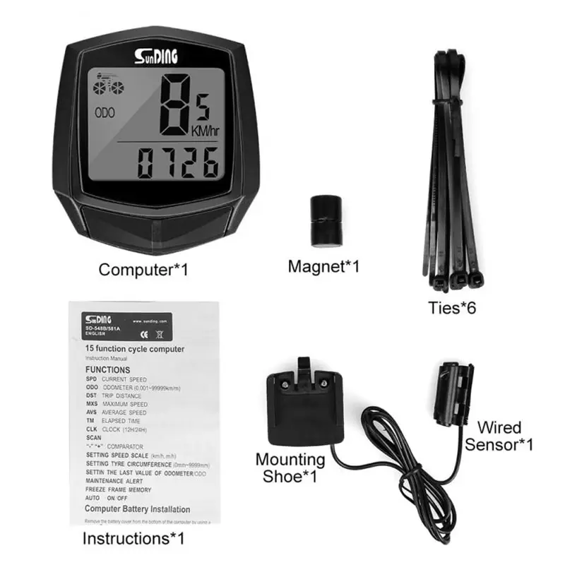 Bicycle Cycling Computer LCD Display Wired Odometer 15 Kinds of Functions Accurate Recording Auto Sleep Replaceable Battery