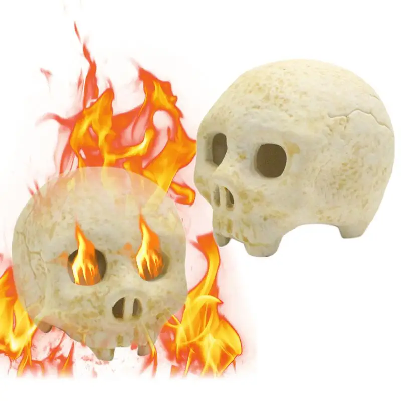 Fire Pit Skulls 2PCS Ceramic Halloween Fireplace Skull Photo Props Halloween Campfire Decoration Sculpture for Indoor Home