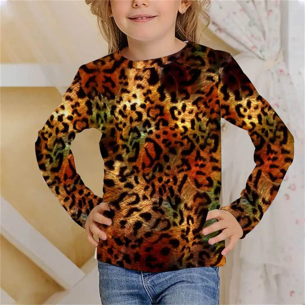 Mädchen Kleidung Mädchen T-Shirt Langarm Tiger Haut Leopard Print 3D Druck Kinder Herbst Kleidung Mode Kreative Junge Mädchen Oansatz Top – Detail 12
