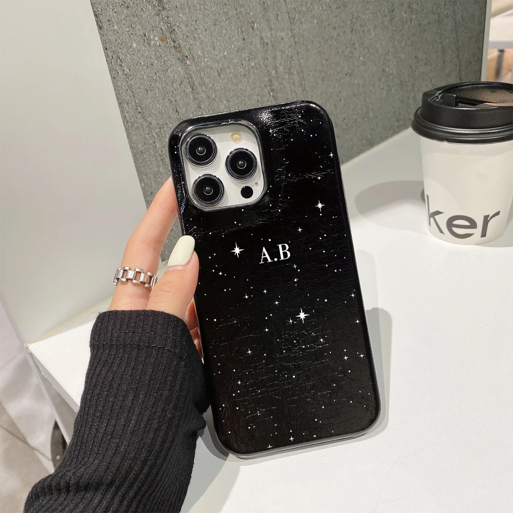 Srebrne skórzane etui na telefon iPhone 16 15 14 Plus 13 12 11 Pro Max, luksusowe, personalizowane z literami, futerał DIY z imieniem, obudowa. — zdjęcie produktu 6
