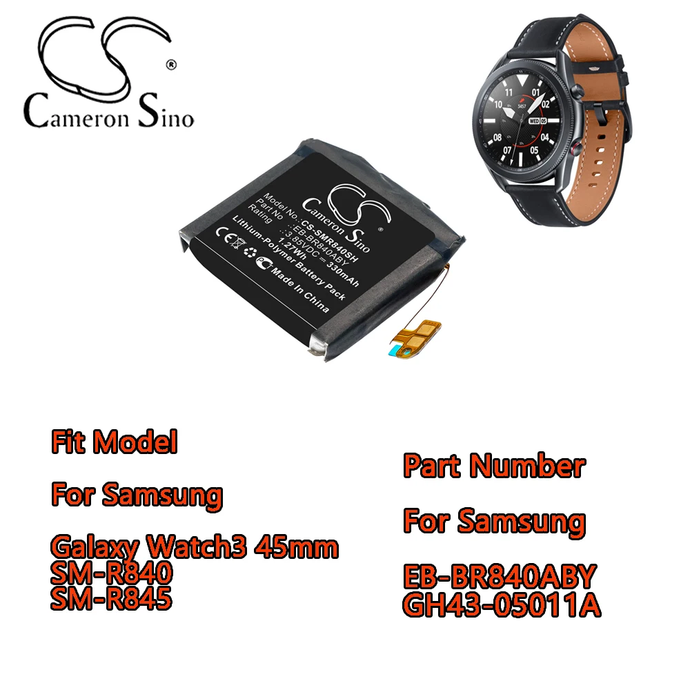 

Cameron Sino Smartwatch Battery For Samsung Galaxy Watch3 45mm SM-R840 SM-R845 Part Number For Samsung EB-BR840ABY GH43-05011A