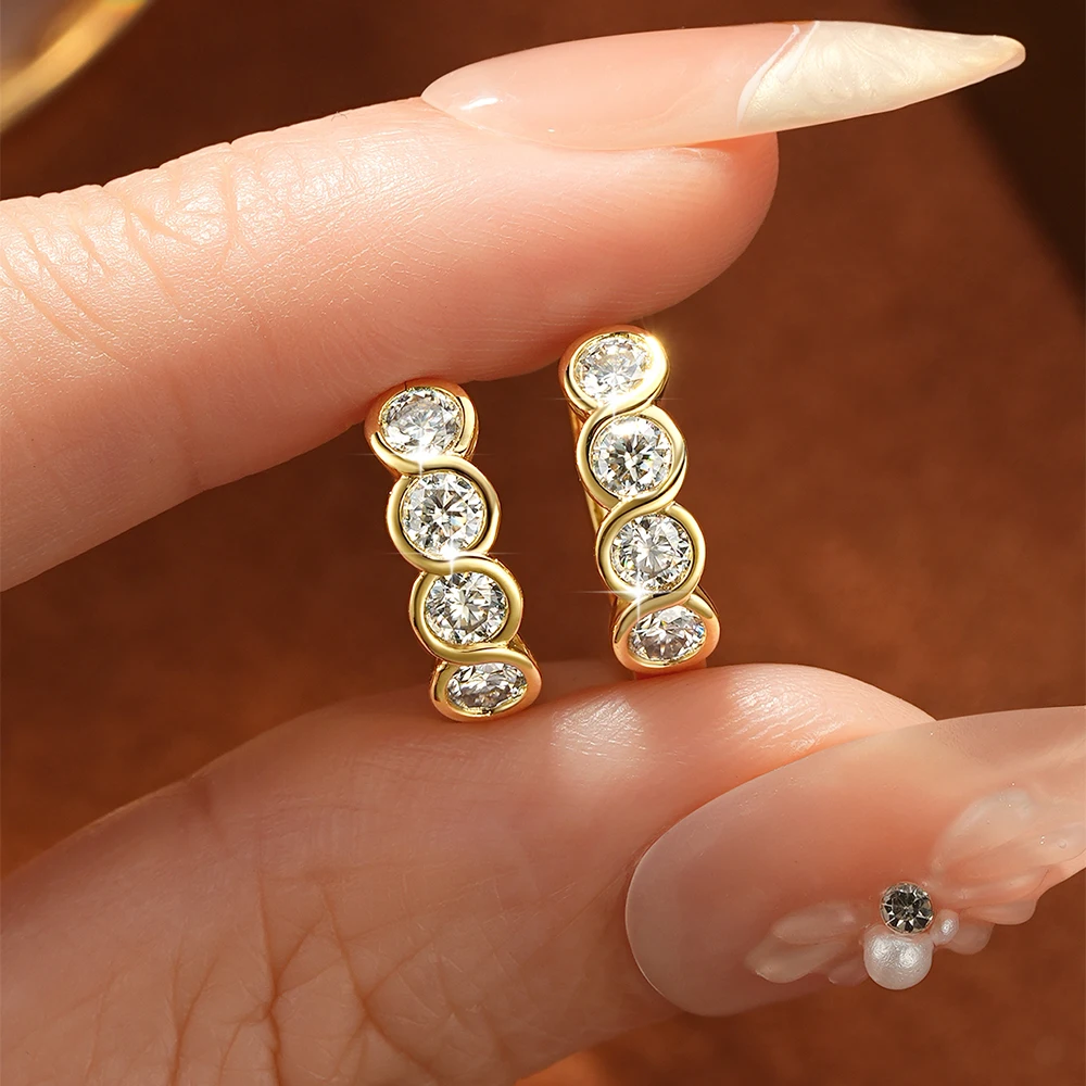 Abestecom D Color VVS1 GRA Certified Moissanite Infinity Wave Bezel Huggie Hoop Earrings 14K Gold Plated Fine Jewelry For Women