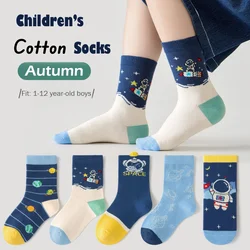 Spring Children's Socks Cute Space Pattern Boys Mid-calf Socks Baby Spring Autumn Cotton Socks 5packs