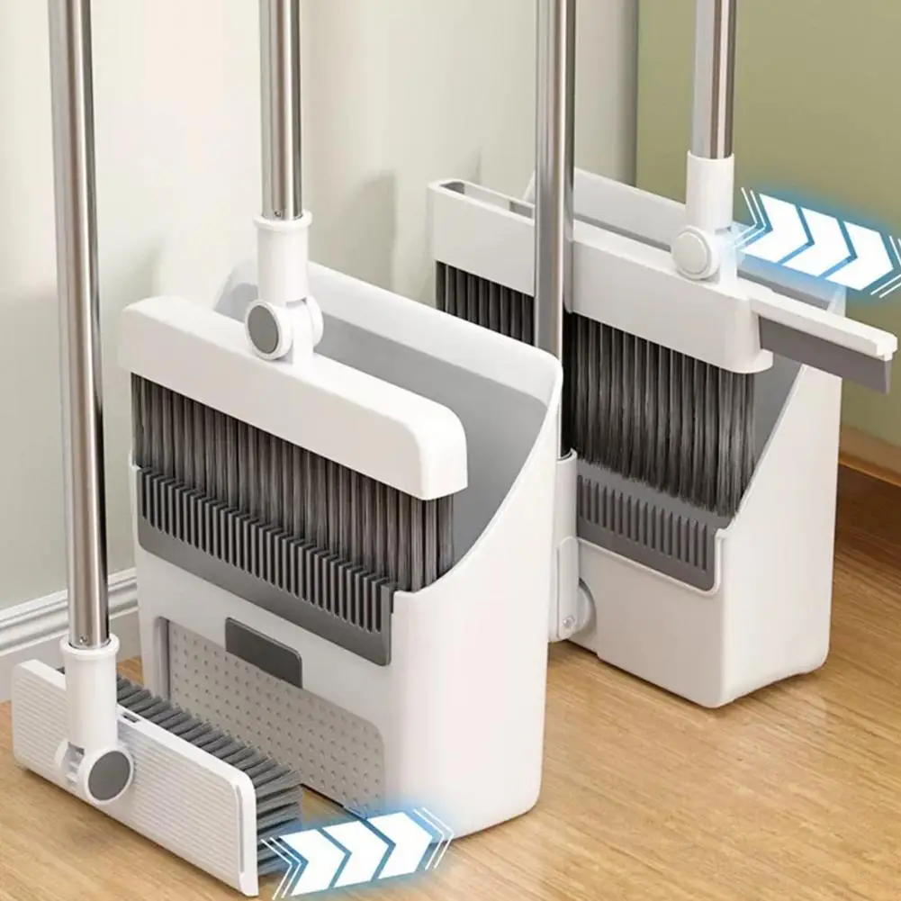 

Broom Dustpan Set with Adjustable Long Handle Corner Cleaning Broom And Dustpan 180 Degree Rotating Head