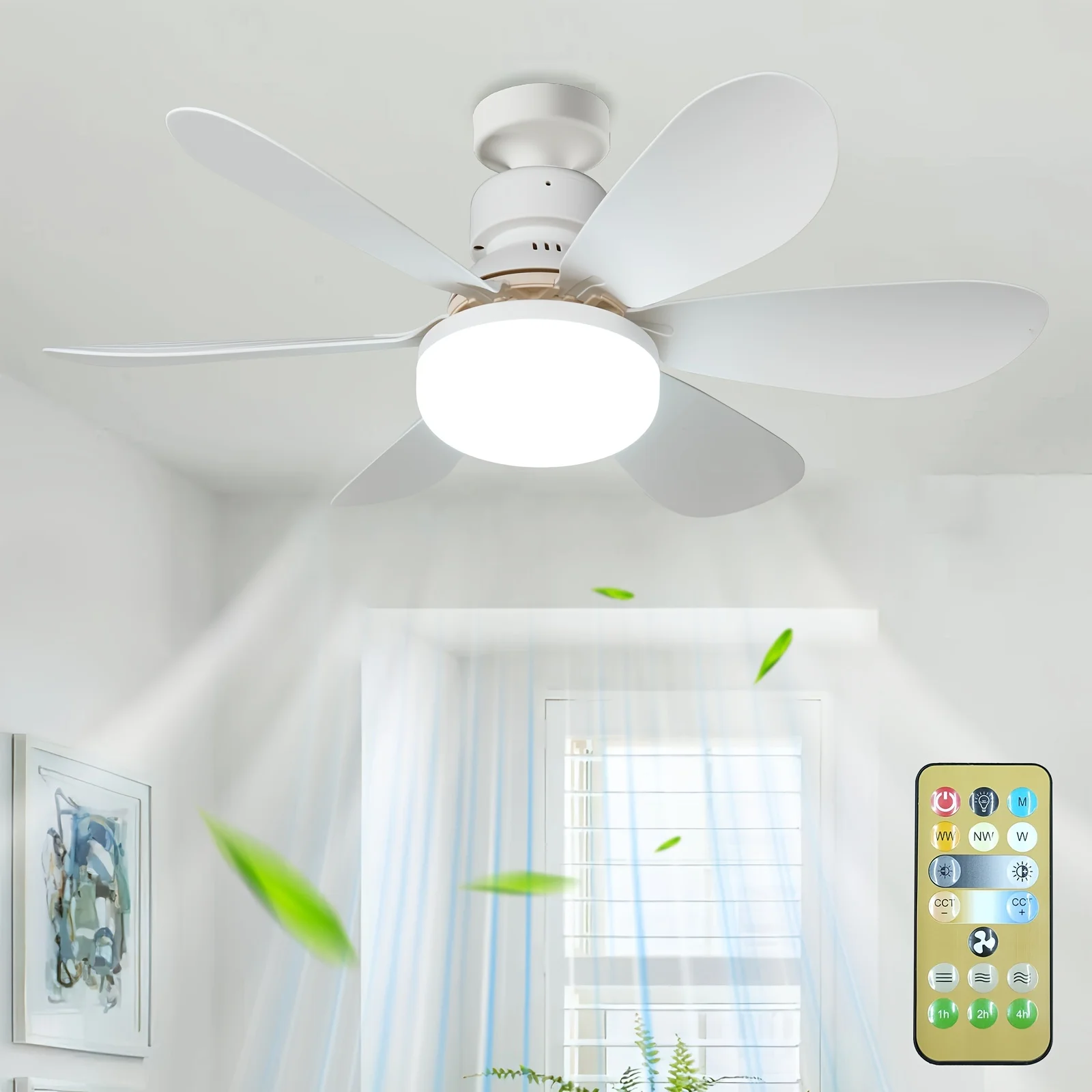 Modern Ceiling Lamp Light E27 Smart Remote Control Wireless Household Mini Ceiling Fans Lights For Kitchen Dining Room Bedroom