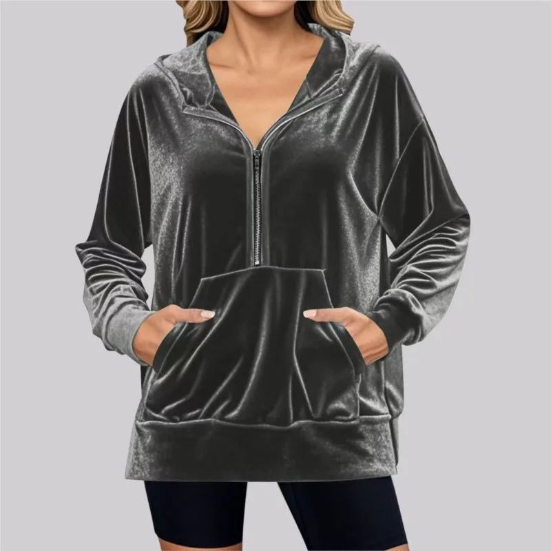 

Pocket Coat Autumn Winter Casual Fashion Loose Comfortable Velvet Elegant Long Sleeved Versatile Zipper Jacket For Women