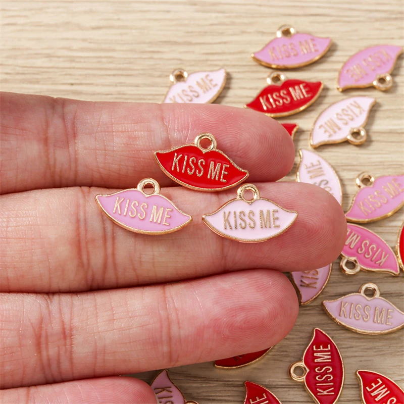 10pcs 17x10mm Cute Enamel Red Lips Charms Pendants for Jewelry Making Drop Earrings Necklaces Bracelets DIY Crafts Accessories