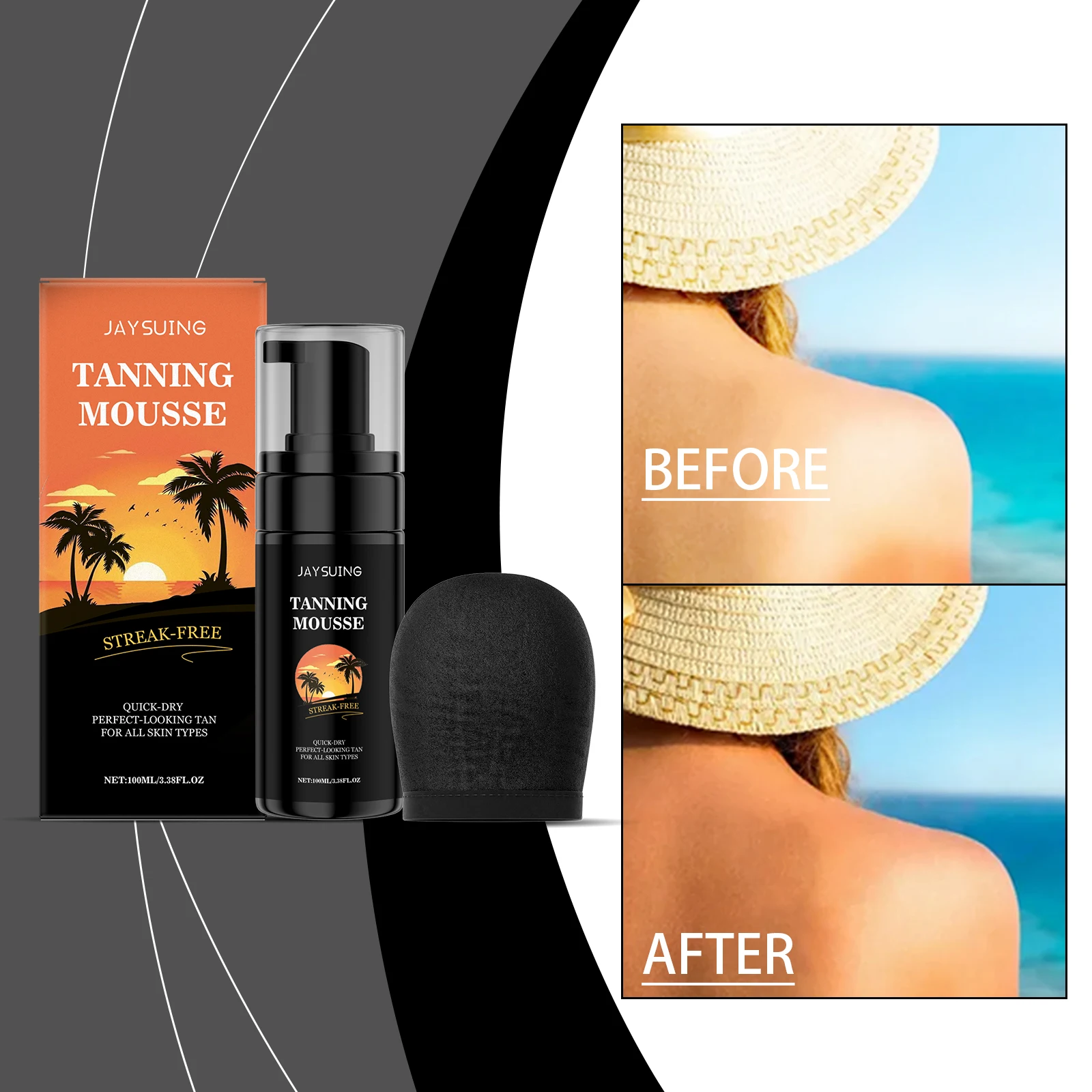 셀프 태닝 무스 - 얼굴 및 바디용 줄무늬가 없고 속건성 선레스 태너 |   모든 피부 타입에 어울리는 자연스러운 브라운