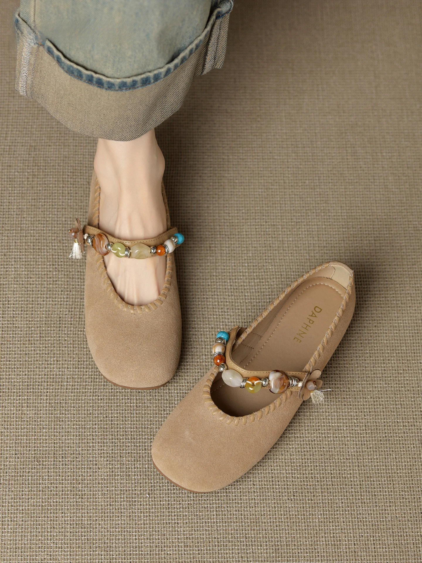 

Daphne Retro Mary Jane oes Women's New 2025 Autumn National Sle Beaded oes Match Skirts Low Cut Single oes