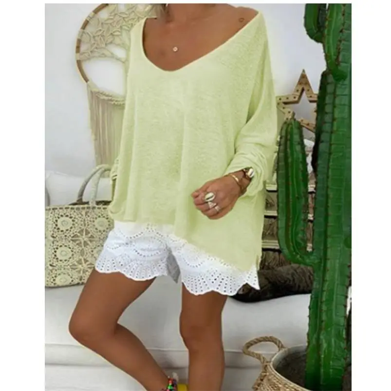 تي شيرت نسائي طويل مقاس كبير Sve تي شيرت Street Sle قطني اللون علوي مجموعة صيفية للسيدات Faion #3