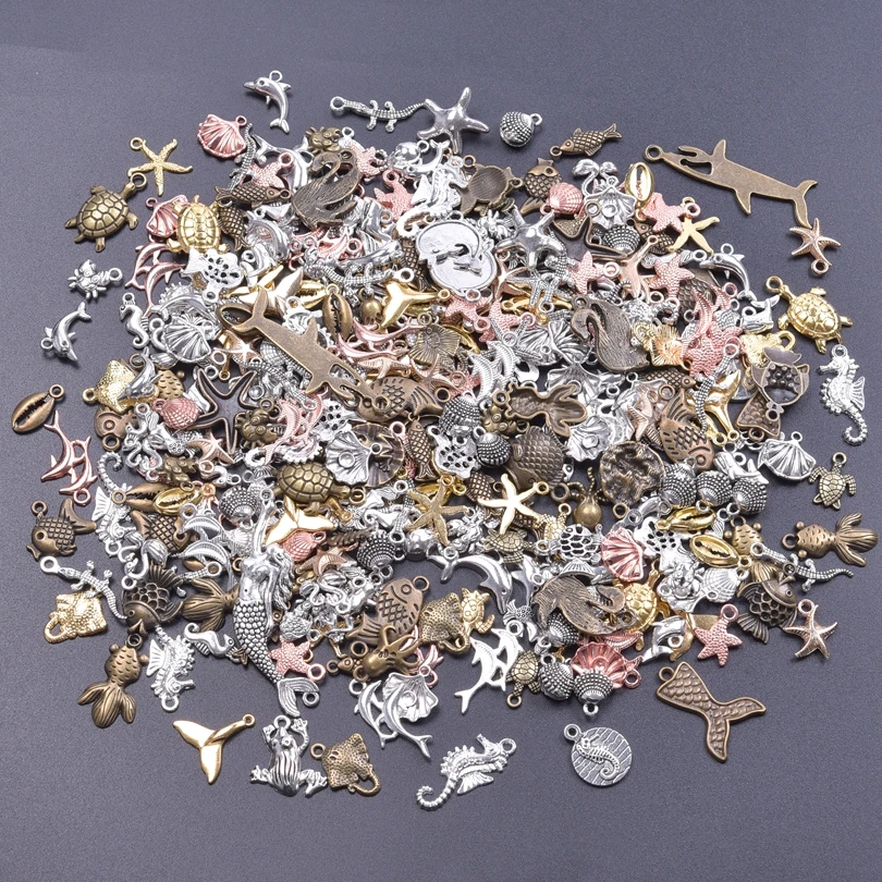 Mix Styles Random Sea Animal Turtle Octopus Mermaid Tail Charms Bedels Starfish Conch Shell Pendant For Jewelry Making Bulk