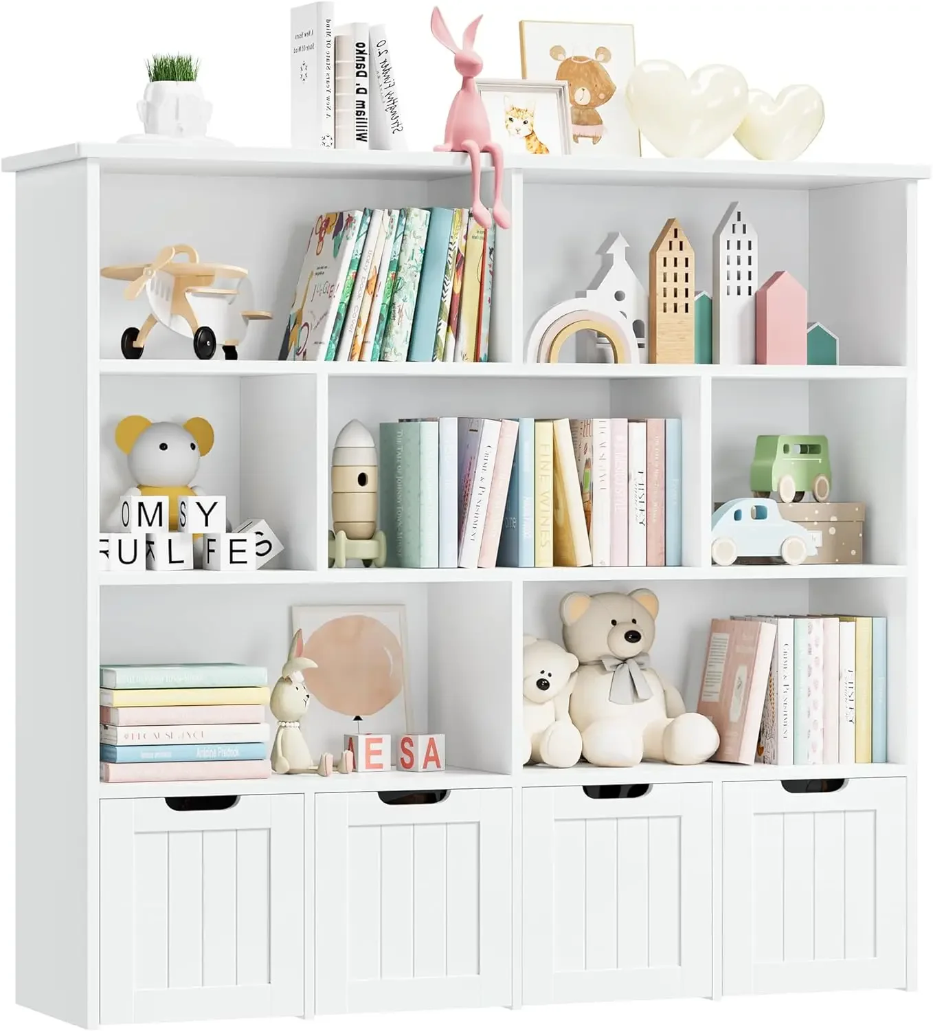 Toy Storage Organizer, Large Toy Organizers and Storage with 4 Movable Drawers and 7 Storage Cubbies, Toy Chest Shelf Organizer