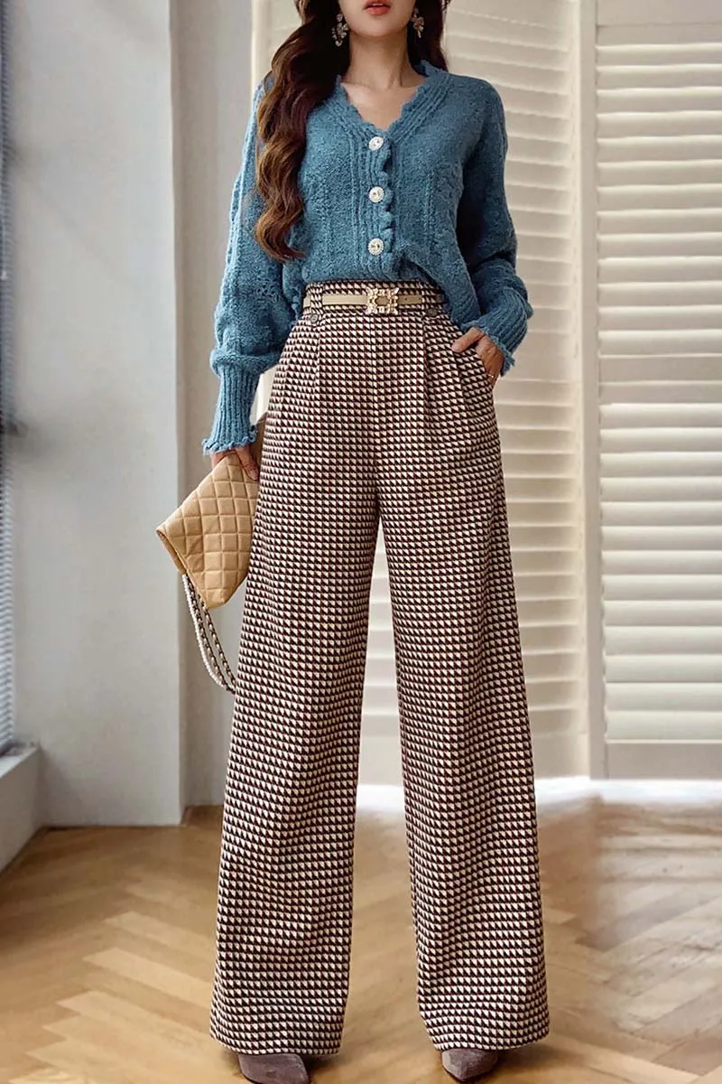 DABUWAWA Tienda Vestidos Elegantes Para Mujeres Wide Leg Pants Empire Legging American Retro Bird Lattice Trousers Y2K DA1CLP004