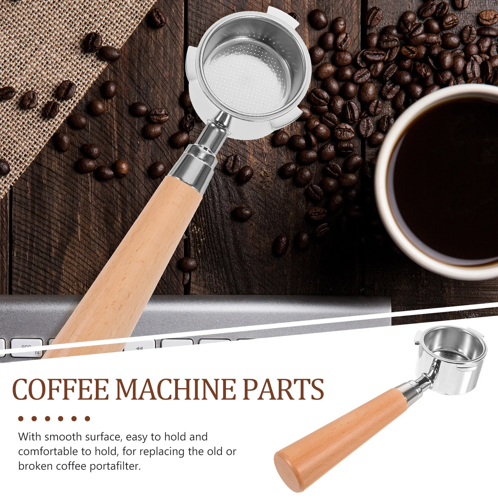 

1pc Coffee Portafilter 51Mm Bottomless Filter Handle Replacement Wooden Handle Anti-Scald Durable Coffee Machine Parts