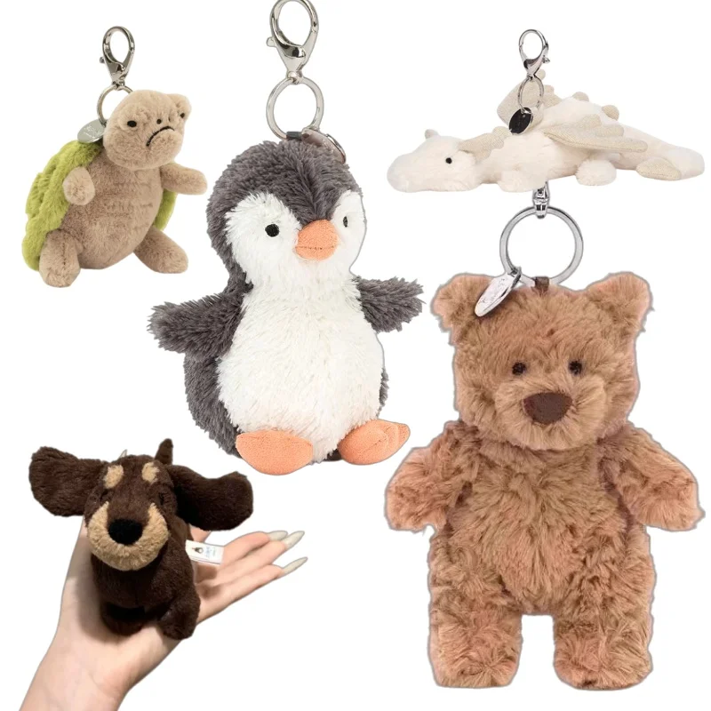JC Series Cute Animal Stuffed Plush Keychains Penguin Frog Bear Turtle Soft Toy Charms for Bags Decor Ideal Kids Birthday Gifts