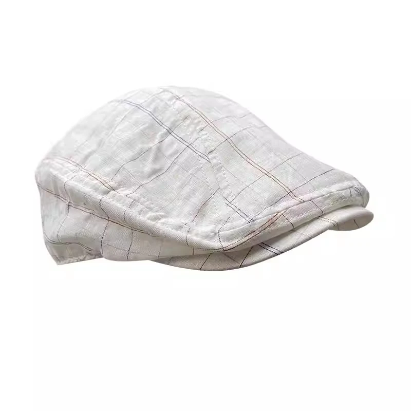 

Spring Summer Linen Newsboy Cap New White Breathable Beret Men's Women's Literary Retro Hat England Hats Male Hats 46