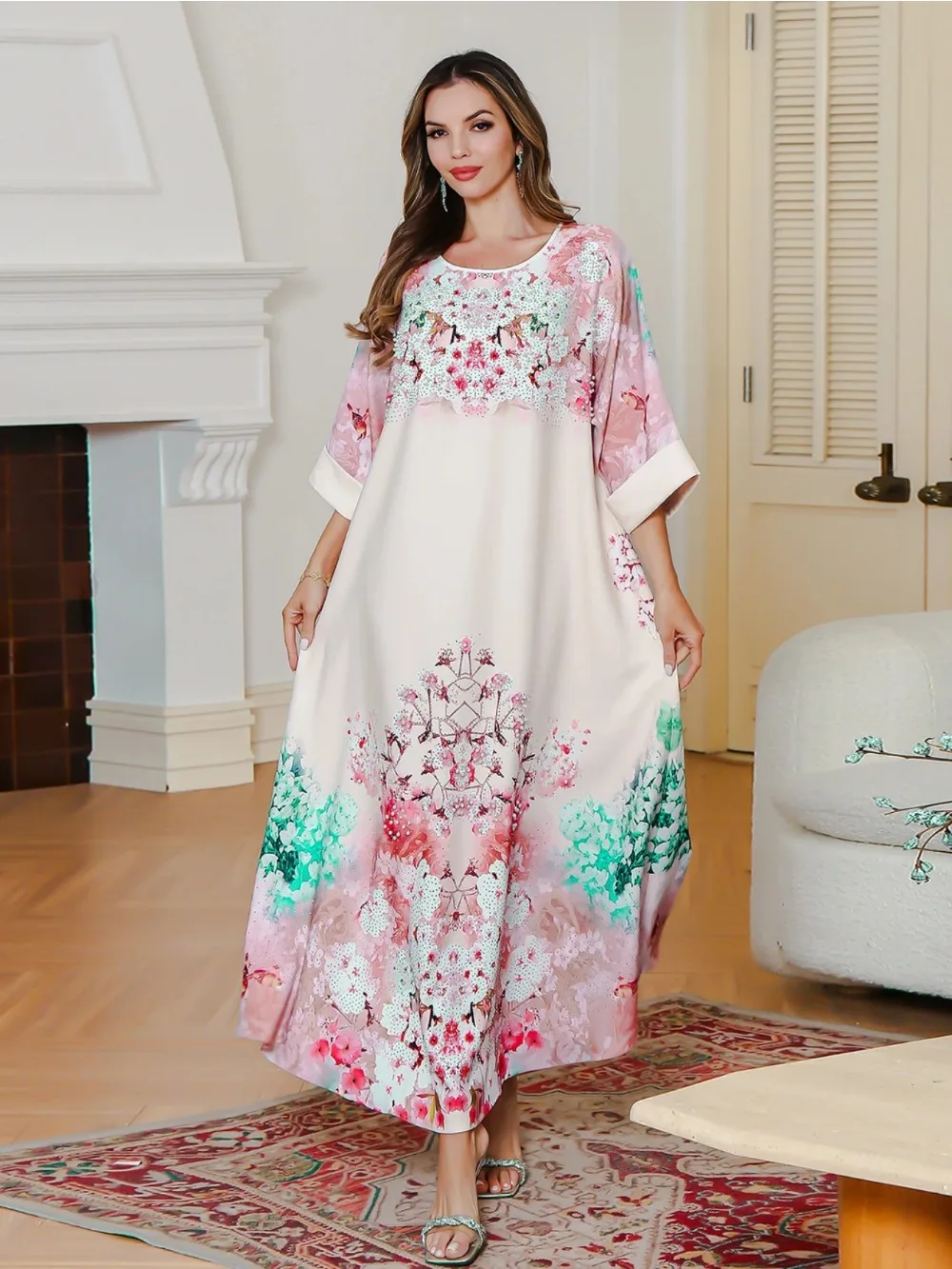 

Eid Women Print Dress Abaya Muslim Jalabiya Party Dresses Dubai Long Robe Morocco Kaftan Islam Vestidos Largos Ramadan 2025