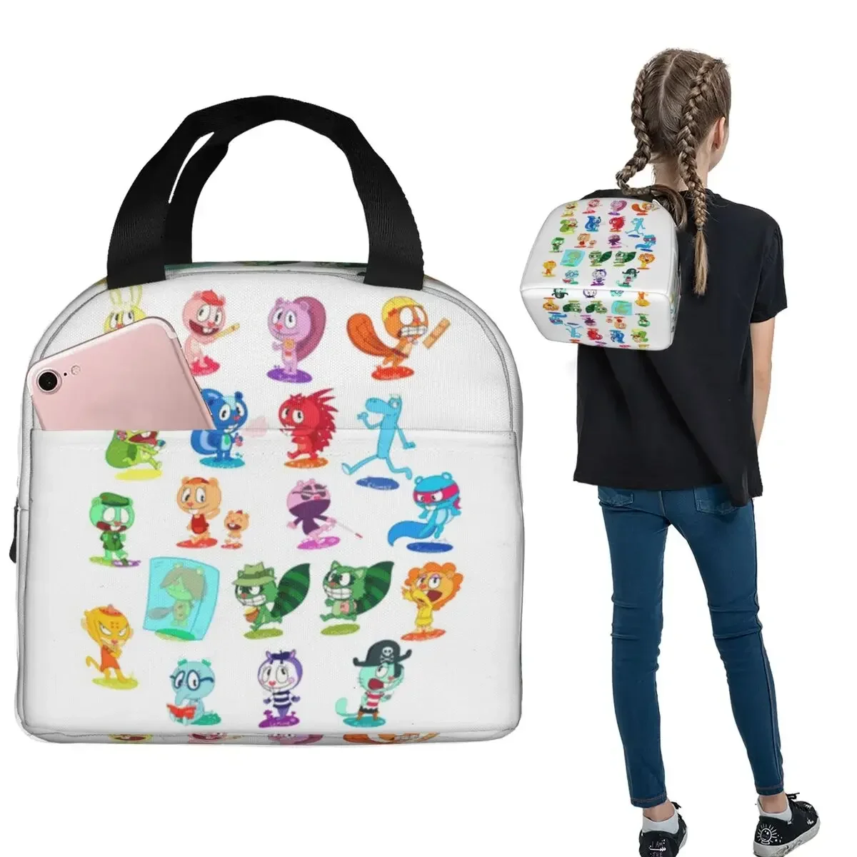 Happy Tree Friends Characters Flippy Giggles Petunia Insulated Lunch Bag for Women Children Food Boxes Thermal Lunch Box