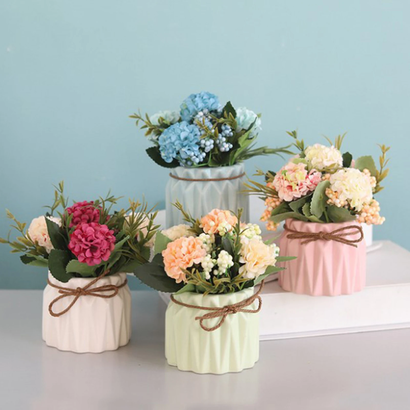 

Simulation Colorful Flowers With Ceramic Pot Reusable Flower Arrangement Decor For Wedding Party