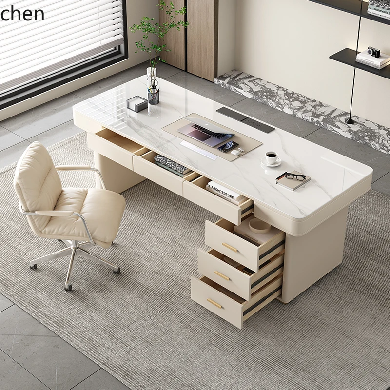 

HXL cream wind light luxury rock slab desk simple high-end study computer desk consultation table