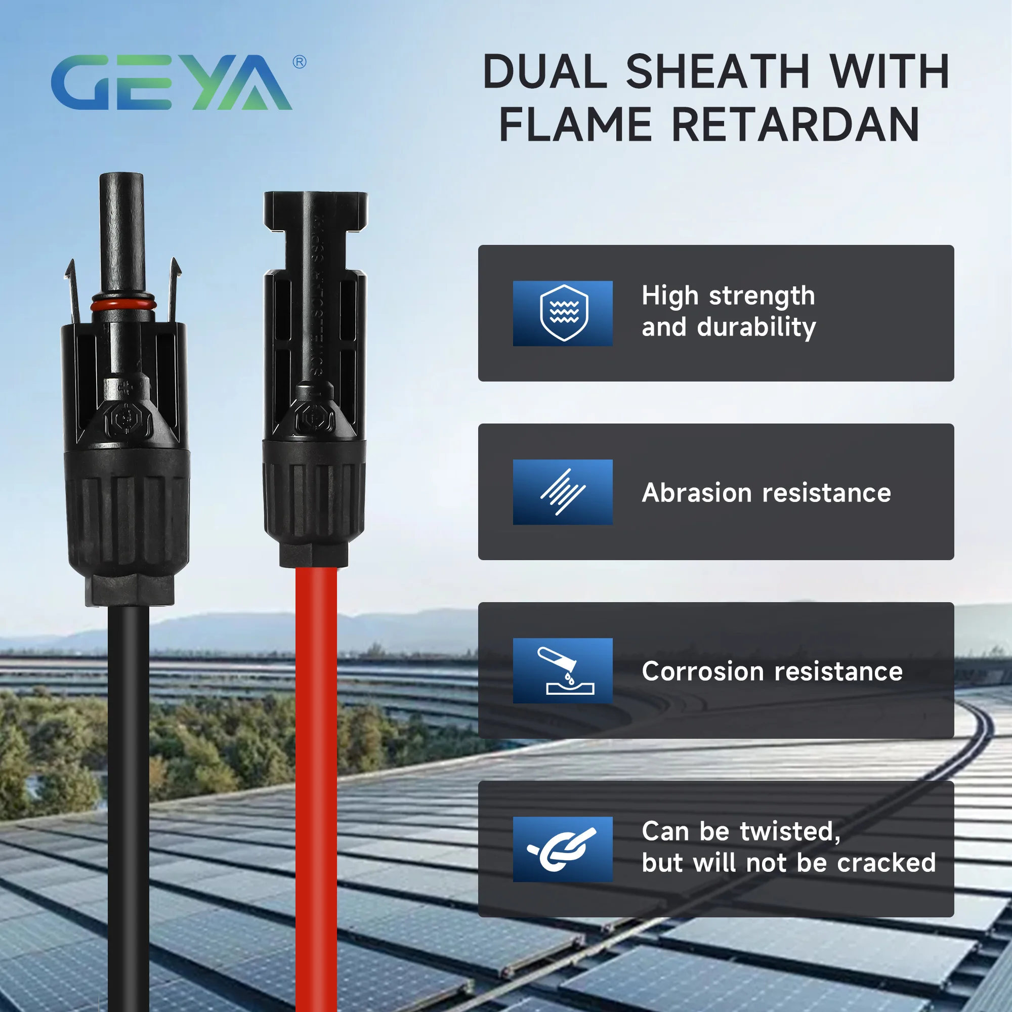 10AWG Solar Extension Cable Solar Panel Cable with Female and Male Waterproof Connectors PV Panel Wire 6mm² for Off-Grid Systems