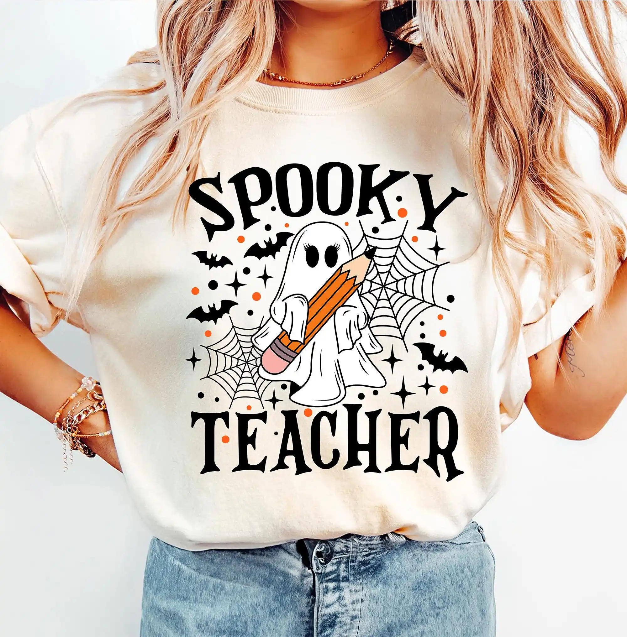 Spooky Teacher Halloween T Shirt Ghost Retro For