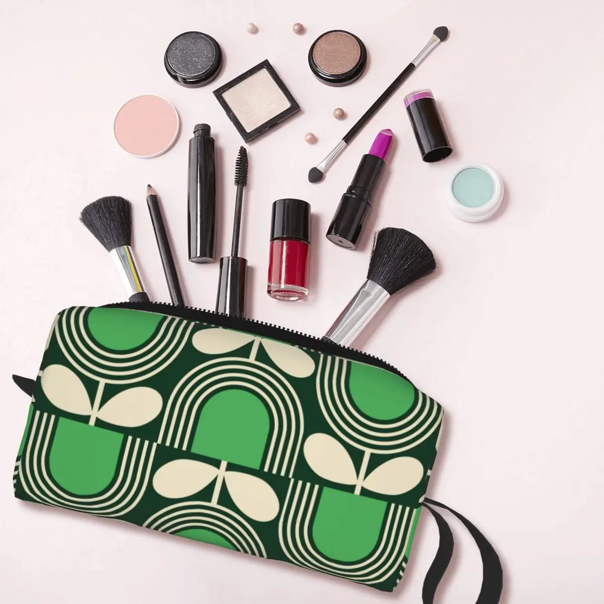 Custom Green Block Flower Makeup Bag Women Travel Cosmetic Organizer Fashion Orla Kiely Storage Toiletry Bags Dopp Kit Case Box