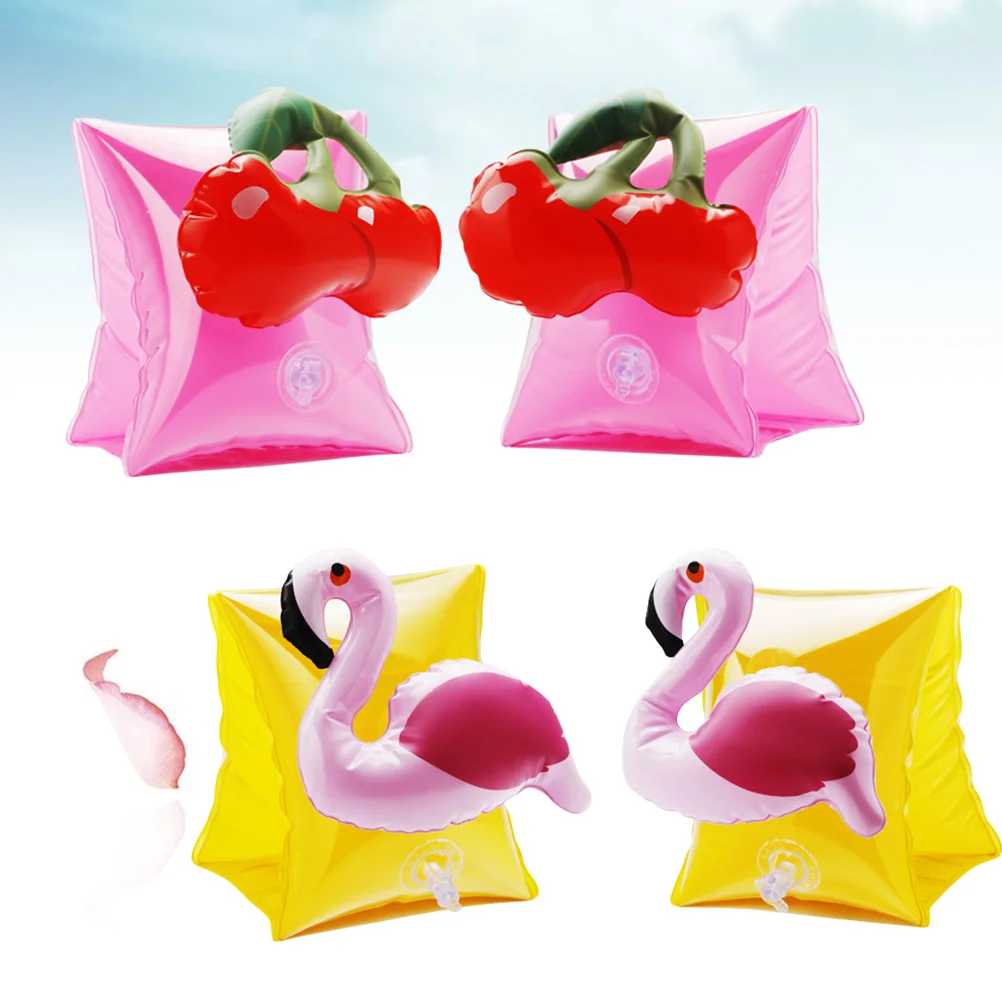 

4Pcs Arm Circles Inflatable Cherry Flamingo Float Swimming Ring Kids Swimming Sleeves Pool Beach Lake Fun Safety
