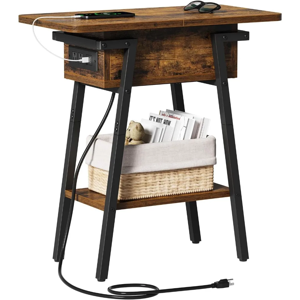 

Торцевой столик с зарядной станцией, приставной столик с откидной крышкой и USB-портами и розетками, прикроватные тумбочки для небольших помещений, прикроватная тумбочка с