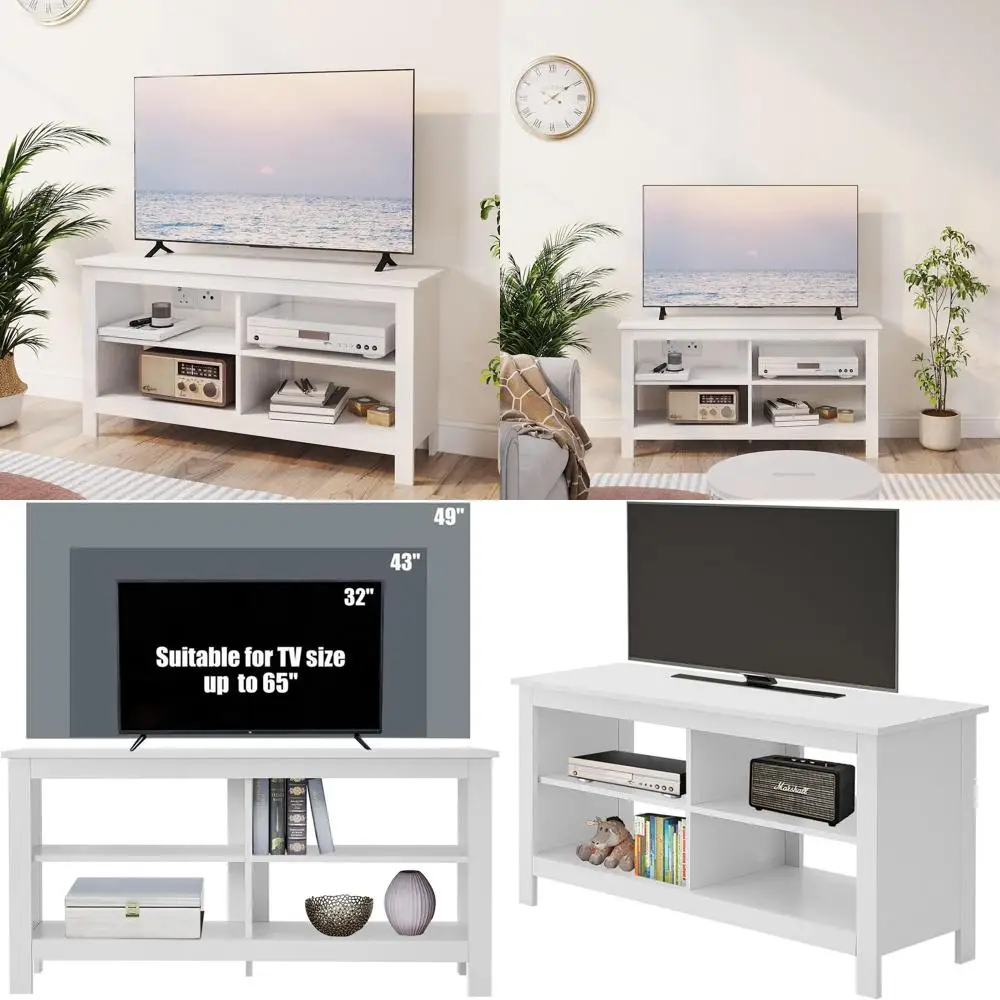 حامل تلفزيون مقاس 43 بوصة، مركز ترفيه حديث في منتصف القرن مع 4 أرفف مفتوحة لطاولة وحدة تحكم وسائط التلفزيون في المزرعة لغرفة المعيشة، #1