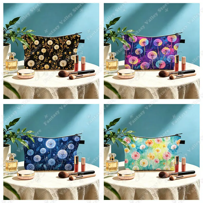 Estuche para cosméticos con estampado gráfico de flores de diente de león, bolsa de maquillaje colorida con diseño de diente de león salvaje para mujer, soporte para lápiz labial, bolsa de cosméticos con cremallera