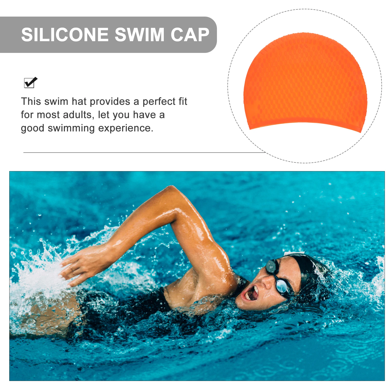

Silicone Swim Caps Women Long Hair Ear Protection Orange Blue Durable Comfortable Lightweight Flexible Swim Hats Adults