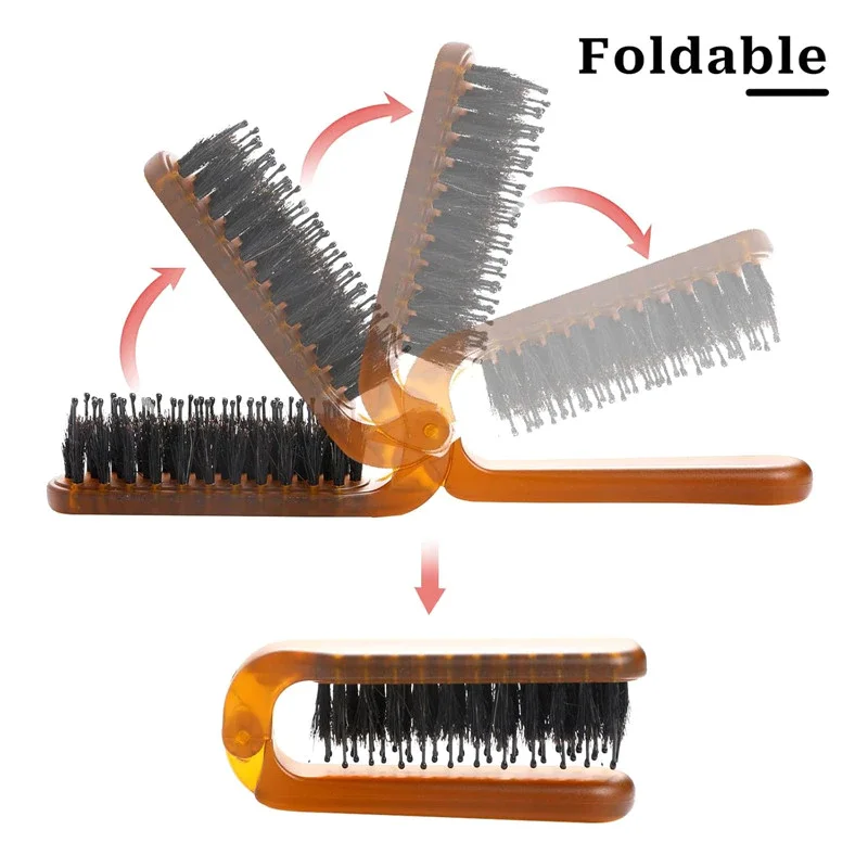 Foldable Hair Comb Portable Boar Bristle Hair Brush Hair Brush Head Massager Travel Combs Hair Styling Accessories