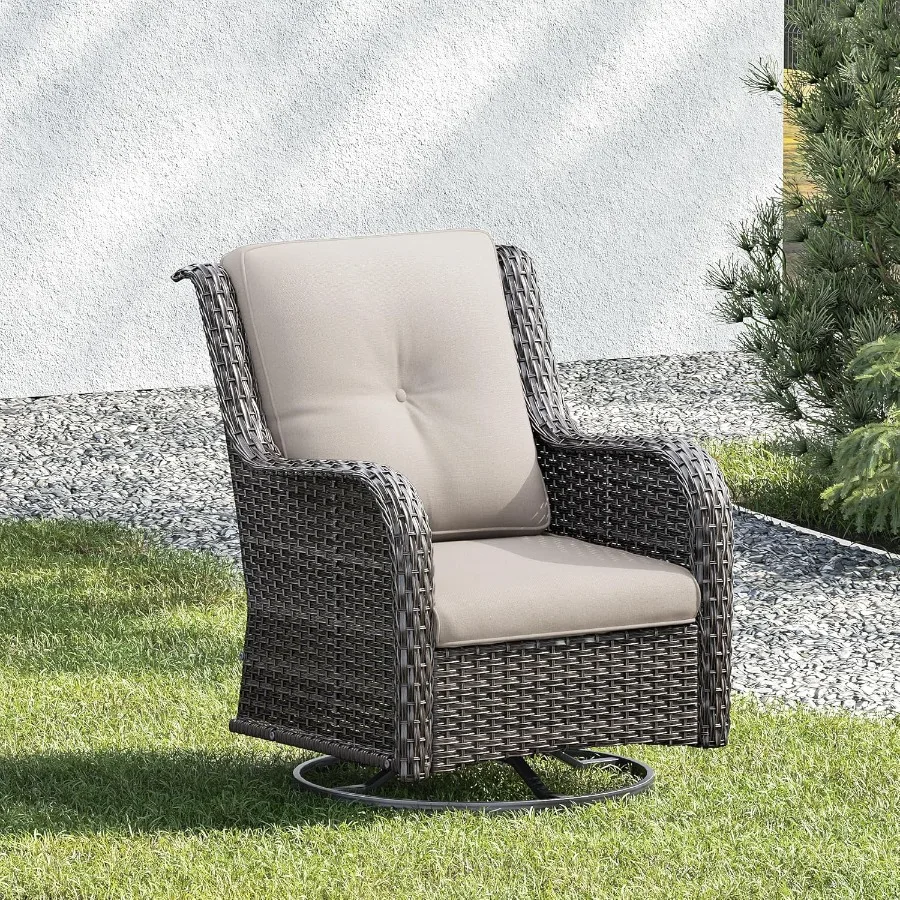 

Роскошные плетеные стулья для патио, вращающееся кресло-качалка на открытом воздухе с утолщенными подушками, предназначенное для использования на крыльце и террасе, прочный ротанг