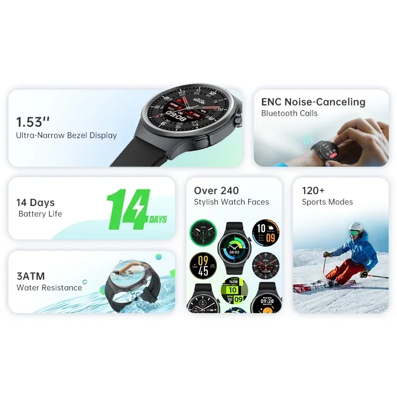 Global Version Black Shark A3 1.53'' Display 14 Days Battery Life 120+ Sports Modes Over 240 Watch Faces 3ATM Health Monitoring