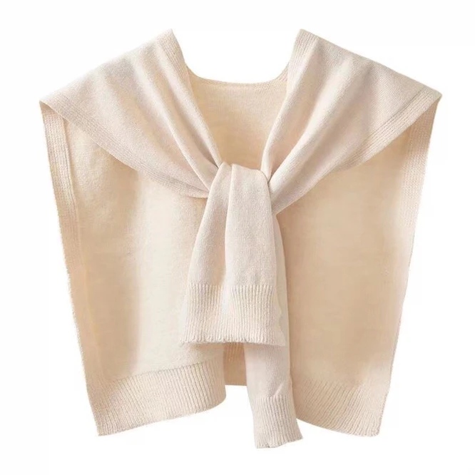 Spring Autumn Korean Knitted Shoulder Women's Knot Solid Color With Air Conditioning Small Shawl To Protect Neck Beige