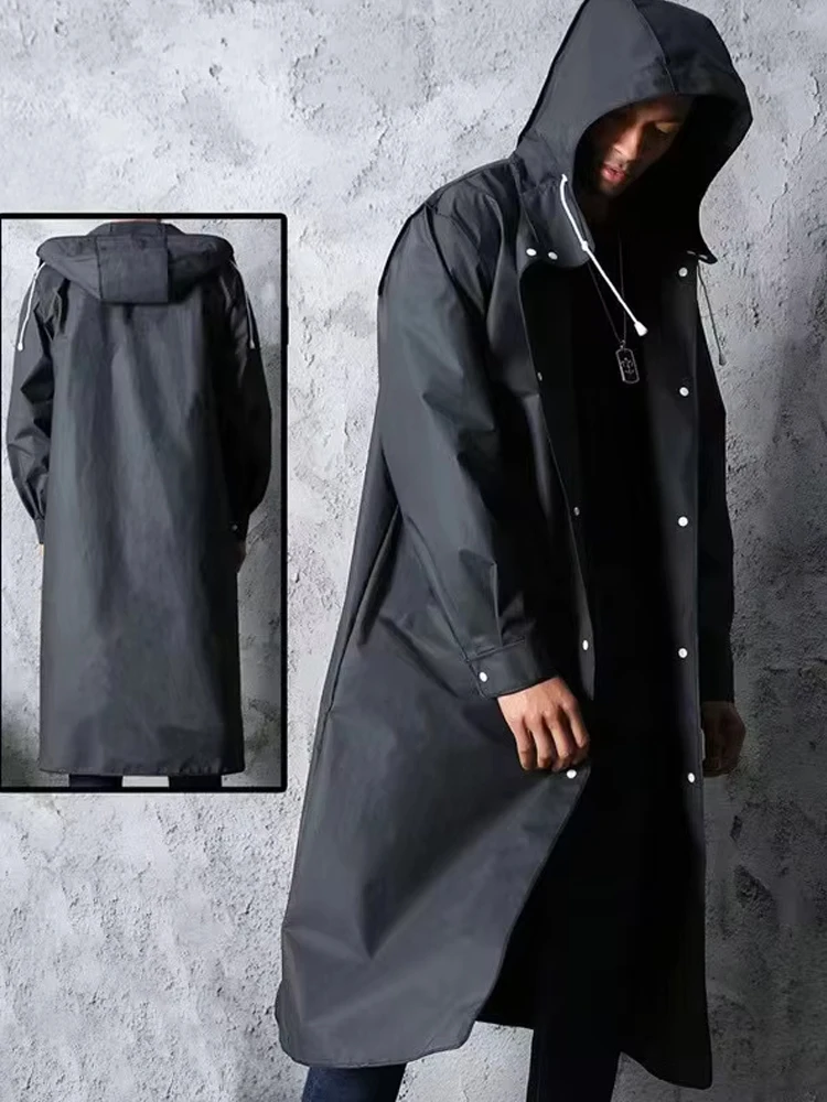 AliExpress Meltset ​Reusable Raincoats Fashion Black Adult Windbreaker Style Waterproof Long Raincoat  Hooded Cycling And Hiking Thickened Raincoat