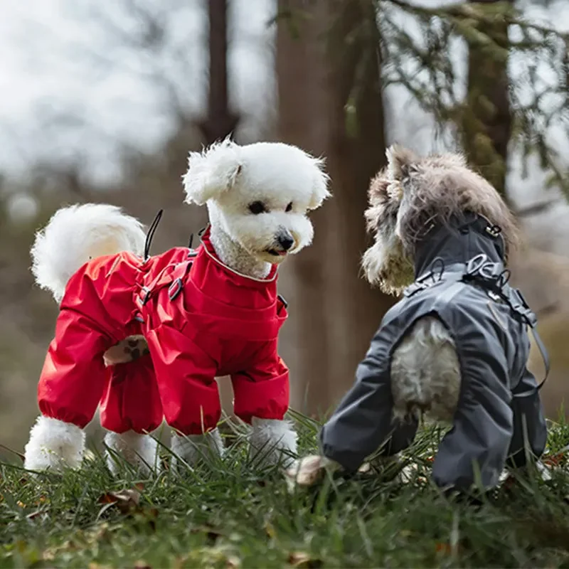 Hunde-Regenmantel mit Geschirr, wasserdichte Jacke für kleine Hunde, verstellbarer, reflektierender Hunde-Regenoverall, vierbeiniger Regenmantel für Haustiere. – Detail 11