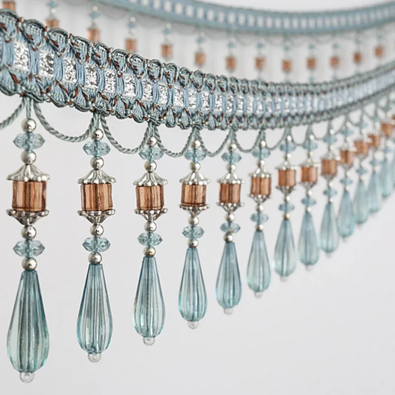 1m Crystal Curtain Tassel Lace Trim Sewing Ribbon Tassel Crystal Bead Fringe Upholstery Curtain Accessory for Home Decoration
