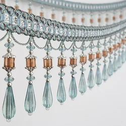 1m Crystal Curtain Tassel Lace Trim Sewing Ribbon Tassel Crystal Bead Fringe Upholstery Curtain Accessory for Home Decoration
