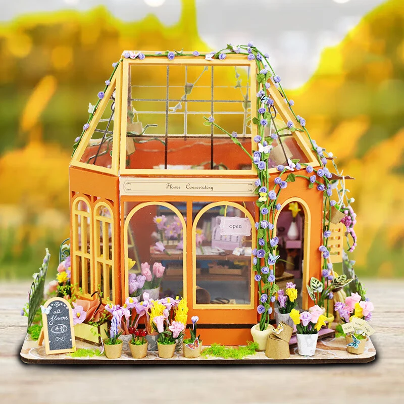 DIY Wooden Flower Garden Room Casa Miniature Building Kits Assembled Dollhouses Bookshelf Home Decor for Friends Birthday Gifts