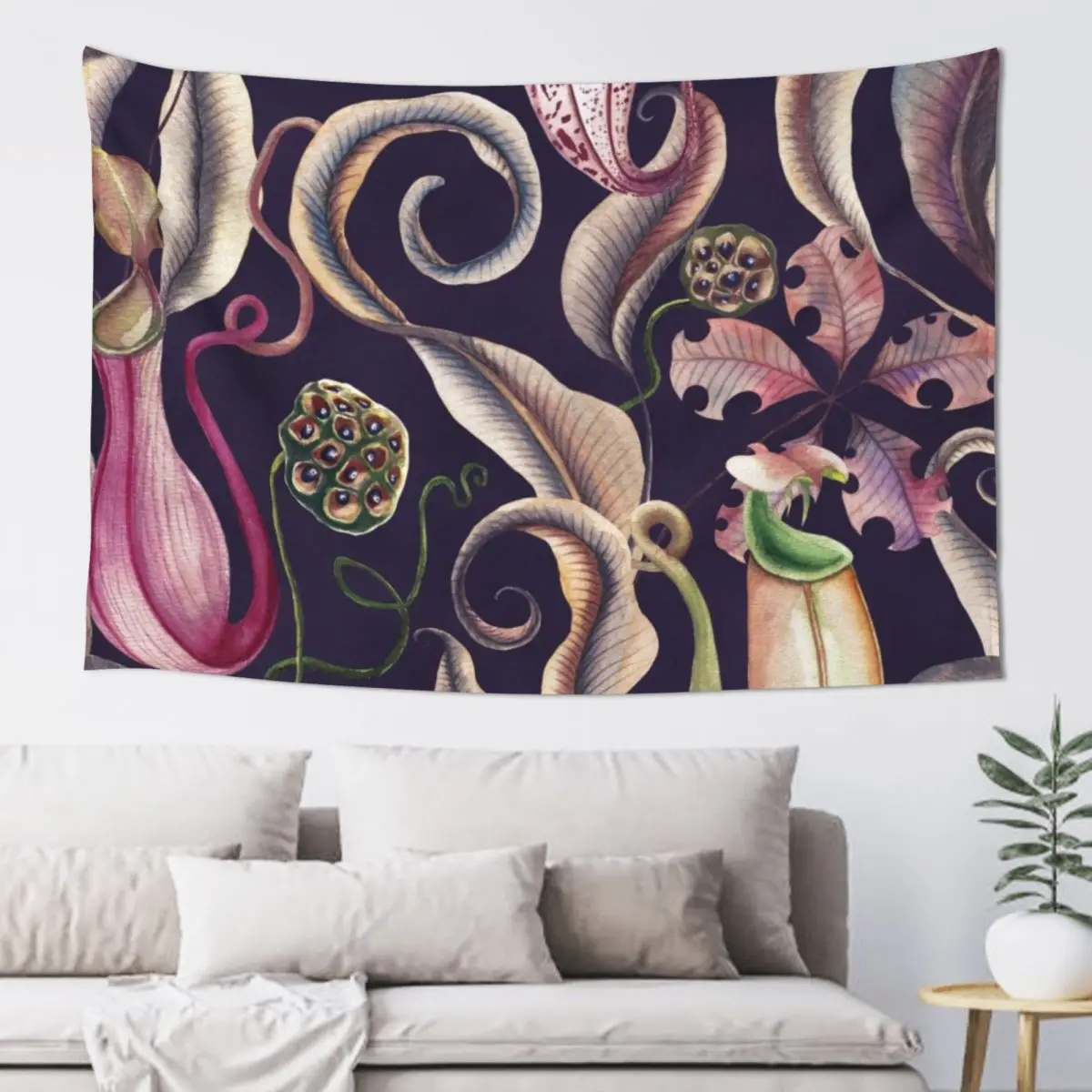 

Carnivorous fantasy plants on dark background. Exotic tropical flowers watercolor. Tapestry Things To Decorate The Room Tapestry