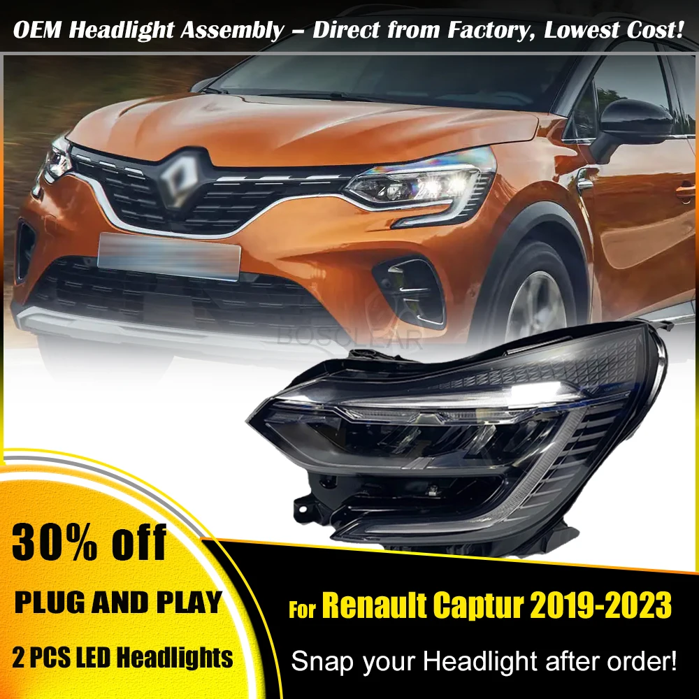 2PCS Front Headlight Assembly For Renault Captur Clio 5-Mol 2019 2020 2021 2022 2023 LED Headlamp Projector Lens Car Accessories