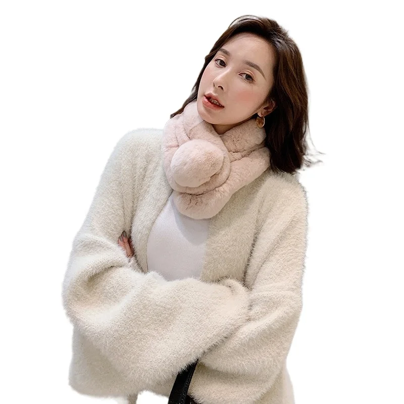 

Export to Korea Rex Rabbit Hair Scarf Simple Single Ball Fur Scarf Rex Rabbit Hair Scarf Women's Thickened Collar