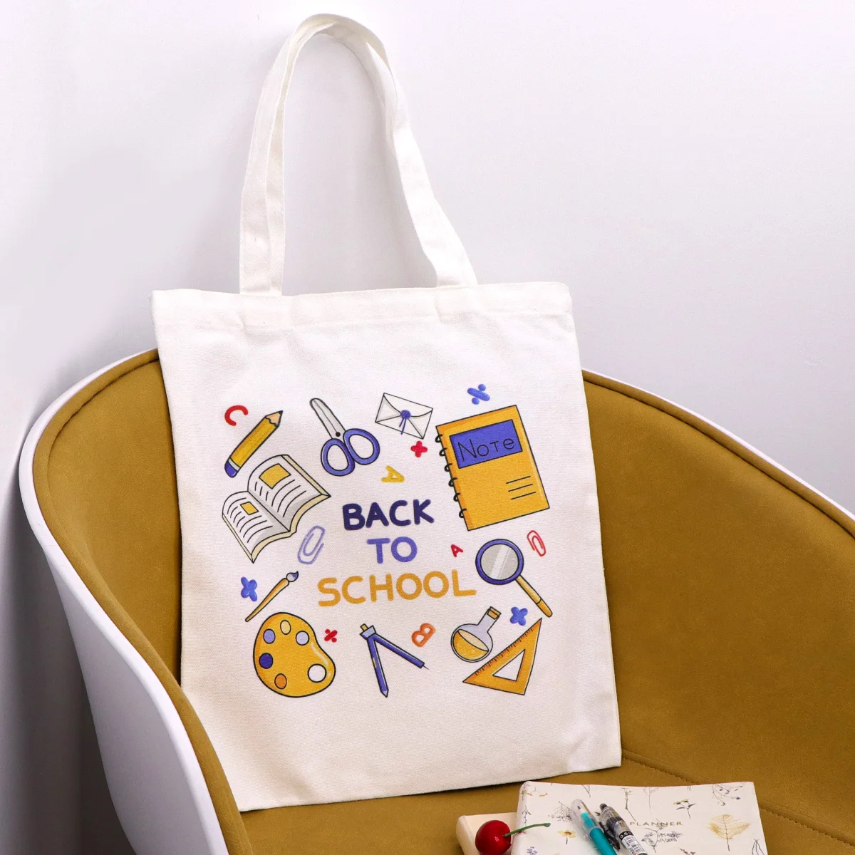 

Back-To-School Canvas Tote Bag Shopping Bag Women's Handbag Fashion Foldable Shoulder Bag School Handbag Teacher Gift