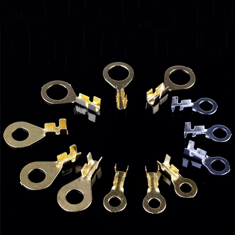 100pcs Ring Cable Lugs Crimp Terminals Gold Brass / Silver M3 M4 M5 M6 M8 M10 Toes Shoes For Electrical Screw Wire Connectors