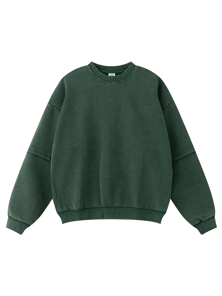 

Мужской свитшот оверсайз с круглым вырезом, на флисовой подкладке, плотный, теплый, осенне-зимний, повседневный, модный, удобный, из смесового хлопка