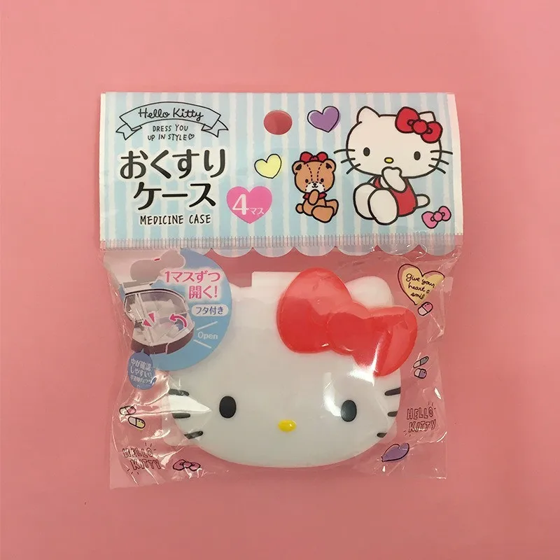 กล่องเก็บของยาแบบพกพาลาย Hello Kitty Saniro ขนาดเล็กแบบพกพากล่องใส่แท็บเล็ตของขวัญจากกล่องเก็บของ