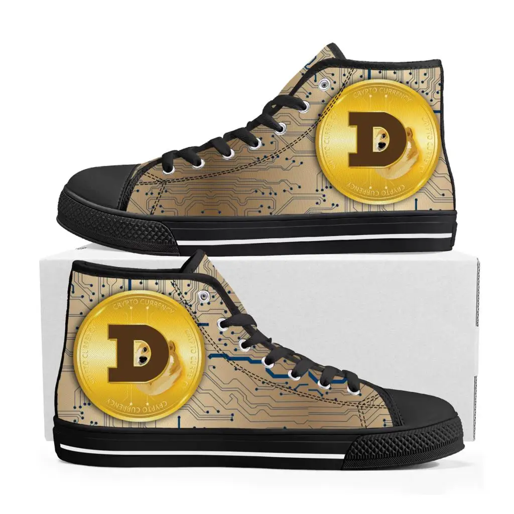 Dogecoin Crypto Currency Dog Coin Miner High Top Sneakers Mens Womens Teenager Canvas Sneaker Casual Couple Shoes Custom Shoe