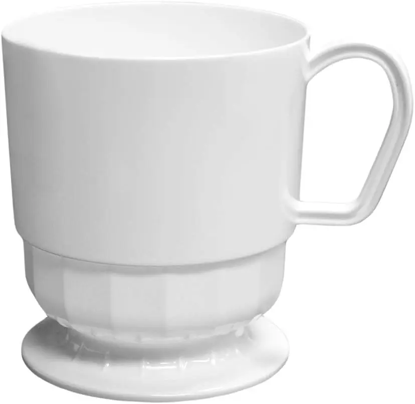 

8-Ounce Hard Plastic Tea Mugs/Coffee Cups with Handles, 40-Count, Deluxe White